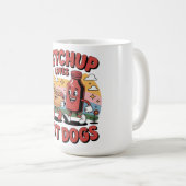 Mug Ketchup Aime Les Chiens Chauds - Drôle Retro Carto (Devant droit)