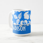 Mug Ketmie tropicale bleue azurée ; Personnalisé (Devant gauche)