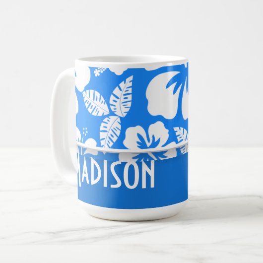 Mug Ketmie tropicale bleue azurée ; Personnalisé (Devant gauche)