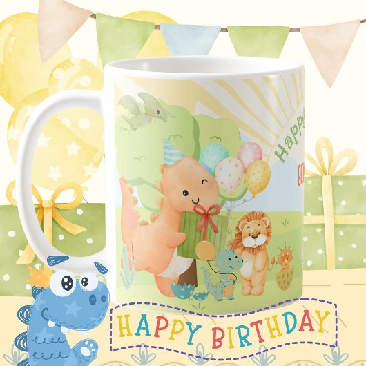 Mug Kids Dinosaur Birthday Party Watercolor 