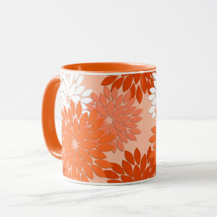 Mug Kimono floral moderne Impression, Coral Orange sur