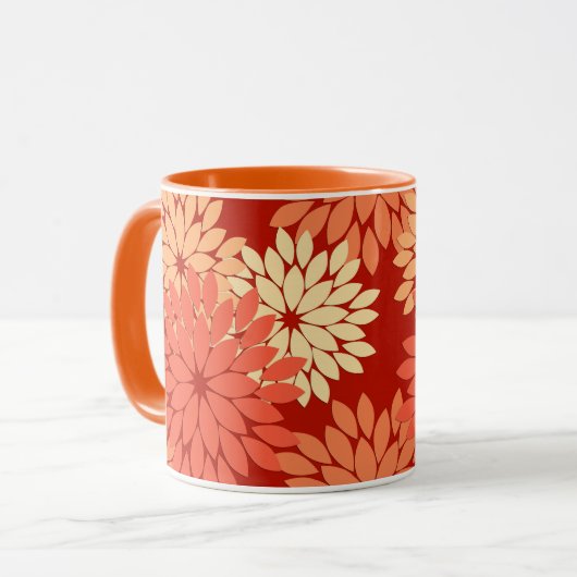 Mug Kimono Floral Moderne Impression, Mandarin Orange (Devant gauche)