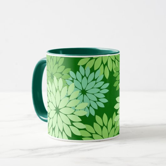 Mug Kimono floral moderne Impression, Vert citron (Devant gauche)