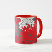 Mug Kimono floral moderne Imprimer, Coral rouge et gri (Devant droit)