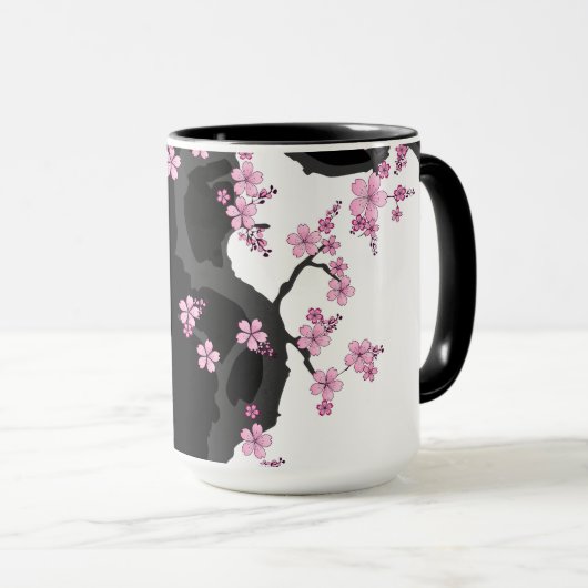 Mug Kimono japonais Sakura noir et blanc (Devant droit)