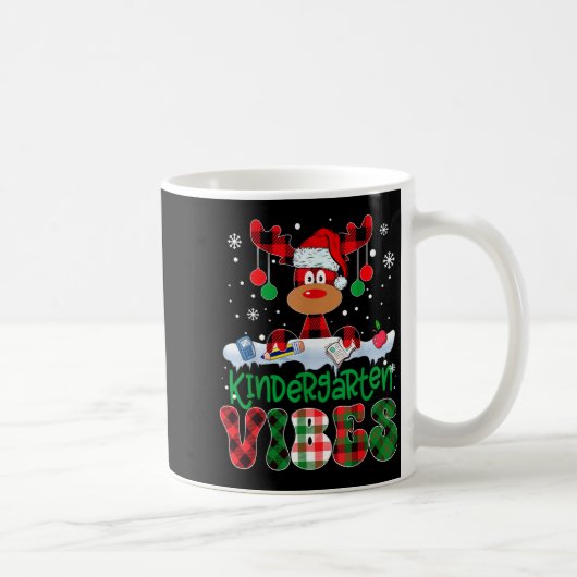 Mug Kindergarten Vibes Teacher Buffalo Plaid Reindeer  (Droite)
