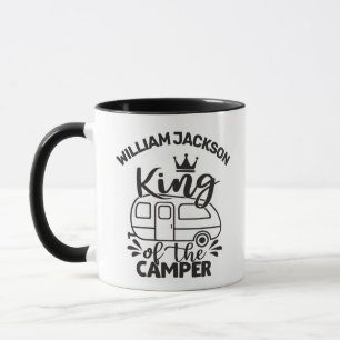 Mug King Of The Camper avec couronne, remorque, nom pe