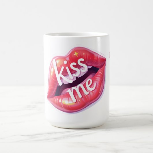 Mug Kiss Me Glossy Red Lips Art Illustration (Centre)