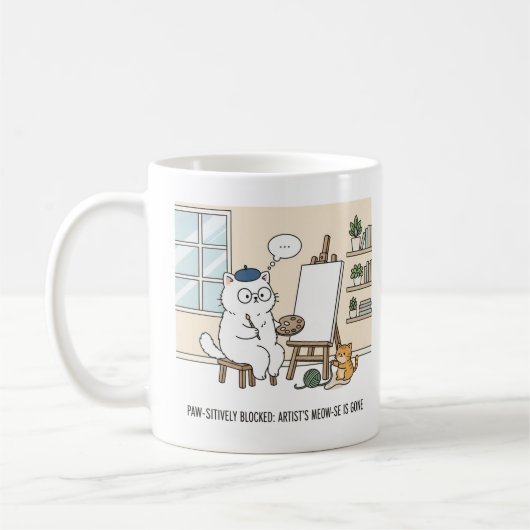 Mug Kit de blocage d'artiste avec chat blanc adorable (Gauche)