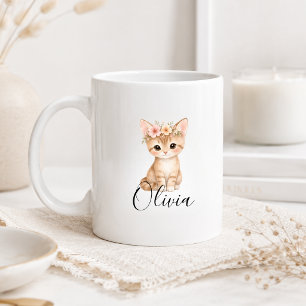 Mug Kit Noms Personnalisé Fleur Chat Aquarelle