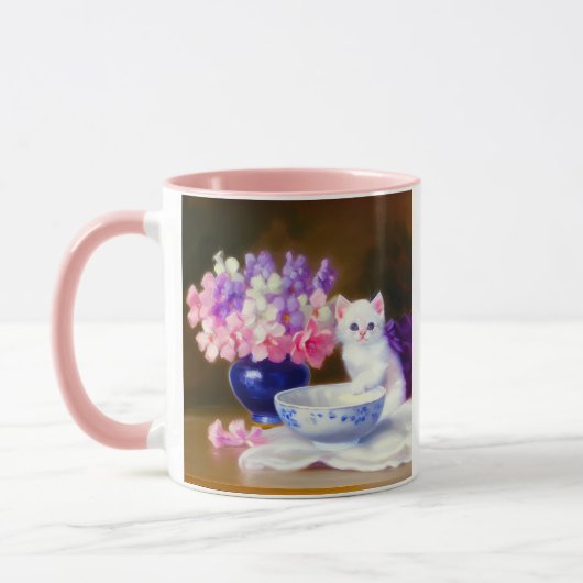 Mug Kitten blanc vintage avec ruban violet (Gauche)