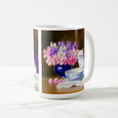 Mug Kitten blanc vintage avec ruban violet (Devant droit)