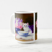 Mug Kitten blanc vintage avec ruban violet (Devant gauche)