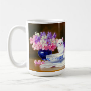 Mug Kitten blanc vintage avec ruban violet