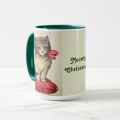Mug Kitten de Noël assis avec un cou rouge (Devant gauche)