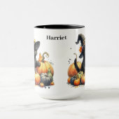 Mug Kitten d'Halloween noir avec Citrouilles et Casque (Centre)