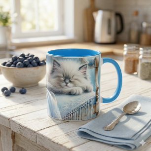 Mug Kitten Endormi Cottagecore Rêve Bleu