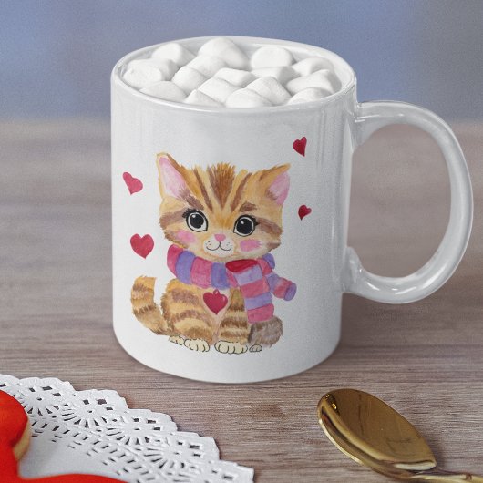 Mug Kitty de la Saint-Valentin à l'aquarelle 