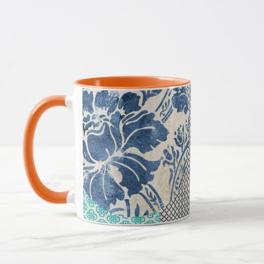 Mug Klassisches Patchworkmuster in Indigo und Türkis (Gauche)