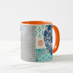 Mug Klassisches Patchworkmuster in Indigo und Türkis
