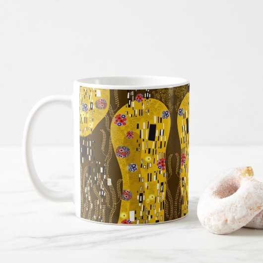 Mug Klimt Inspiré Or Motif Art Nouveau Le Baiser (Avec donut)