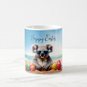 Mug Koala sur la plage avec des œufs de Pâques Joyeuse