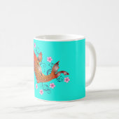 Mug Koi poisson oriental floral orange turquoise (Devant droit)