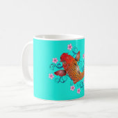Mug Koi poisson oriental floral orange turquoise (Devant gauche)