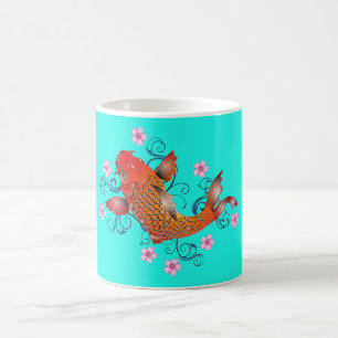Mug Koi poisson oriental floral orange turquoise