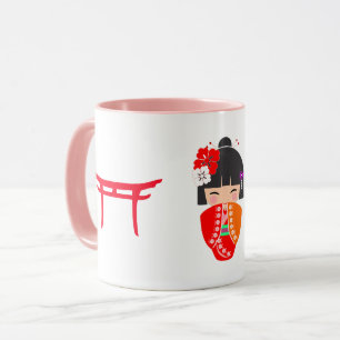 Mug Kokeshi Doll Red Kimono