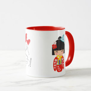 Mug Kokeshi Doll Rouge Joyeux Anniversaire