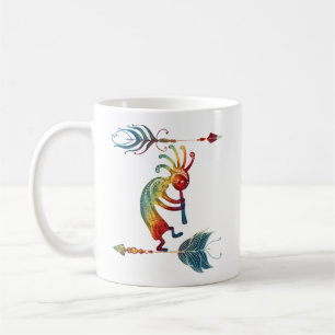 Mug Kokopelli, Autochtone Américain, Avec Deux Plumes