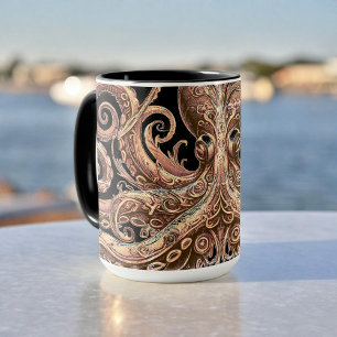 Mug Kraken Steampunk Octopus Ornate Gold et Noir
