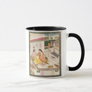 Mug Krishna et Radha sur un lit dans un palais de