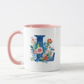Mug L monogramme bleu avec fleurs (Gauche)