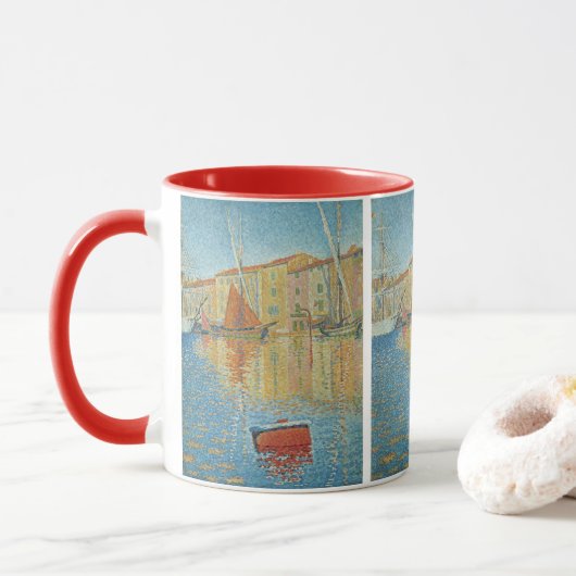 Mug La Bouée Rouge par Paul Signac, Pointillisme Vinta (Avec donut)