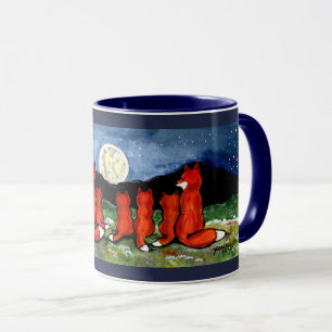 Mug La famille Fox regarde la lune Bleu foncé Design M