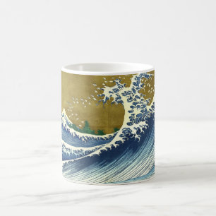 Mug La Grande Vague (Art Japonais Bleu et Or, Hokusai)