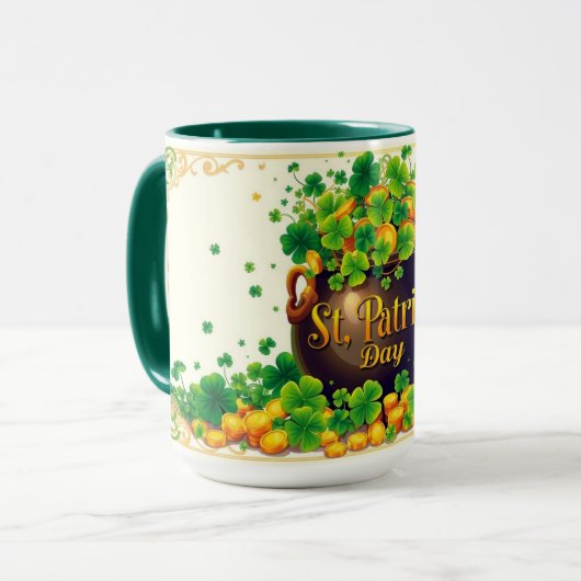 Mug La journée de la Saint-Patrick Pot d'Or et Trèfle (Devant gauche)