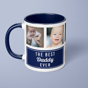 Mug La Meilleure Photo de Collage Bleu Marine de Papa
