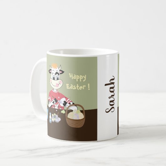 Mug La peinture mignonne de vache à bande dessinée (Devant gauche)