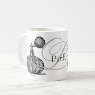 Mug la perfum, illustration vintage de parfum,