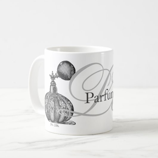 Mug la perfum, illustration vintage de parfum, (Devant gauche)