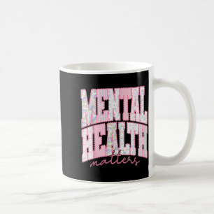 Mug La santé mentale à carreaux roses compte au printe