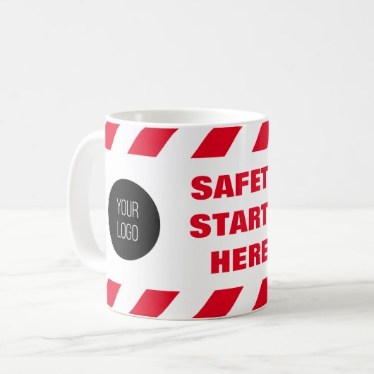 Mug La Sécurité Commence Ici Rouge Blanc Bande Tape Lo (Devant gauche)