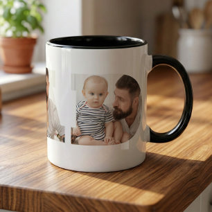 Mug La typographie de la découpe "Papa" avec 3 photos 