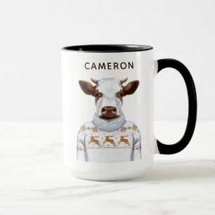 Mug La vache à chandail de Noël ajoutent votre nom