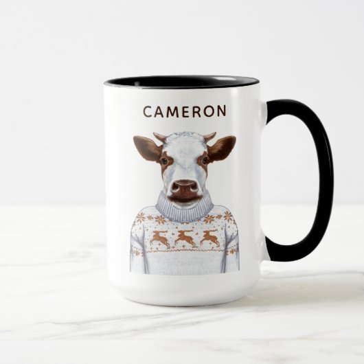 Mug La vache à chandail de Noël | ajoutent votre nom (Droite)