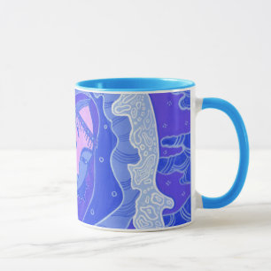 Mug La vague, Sirène, Fille asiatique, bleu & rose
