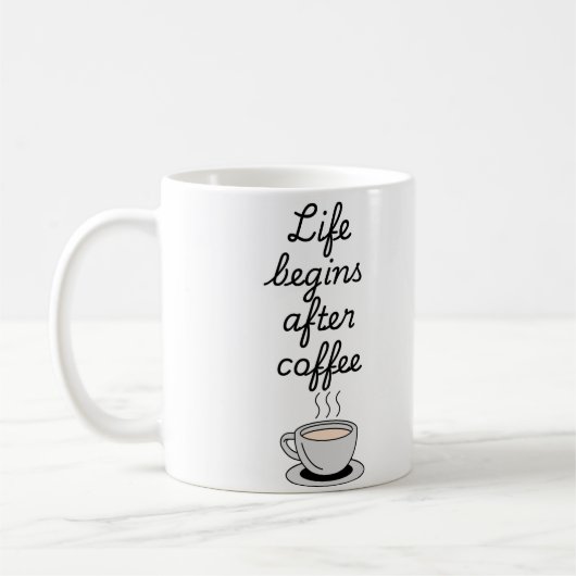 Mug "La vie commence après le café" moderne noir éléga (Gauche)